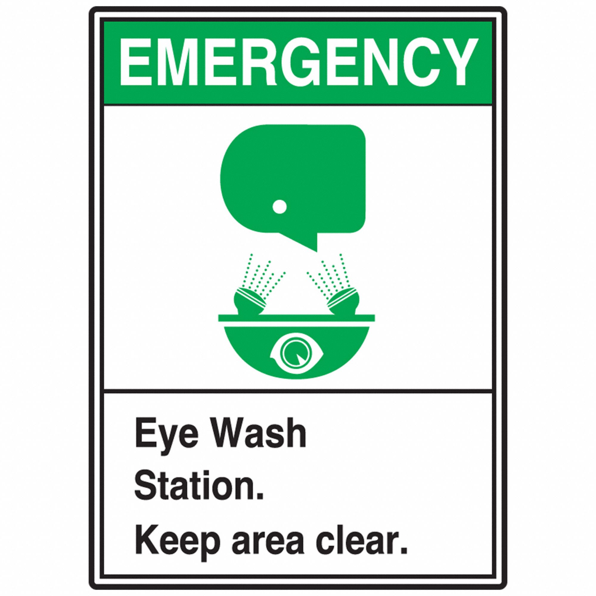 SAFETY LABEL, VINYL, ADHESIVE MOUNT, 5 X 3½ IN NOMINAL SIGN SIZE, 0.02 IN THICK, 5 PK, EYE WASH STATION KEEP AREA CLEAR