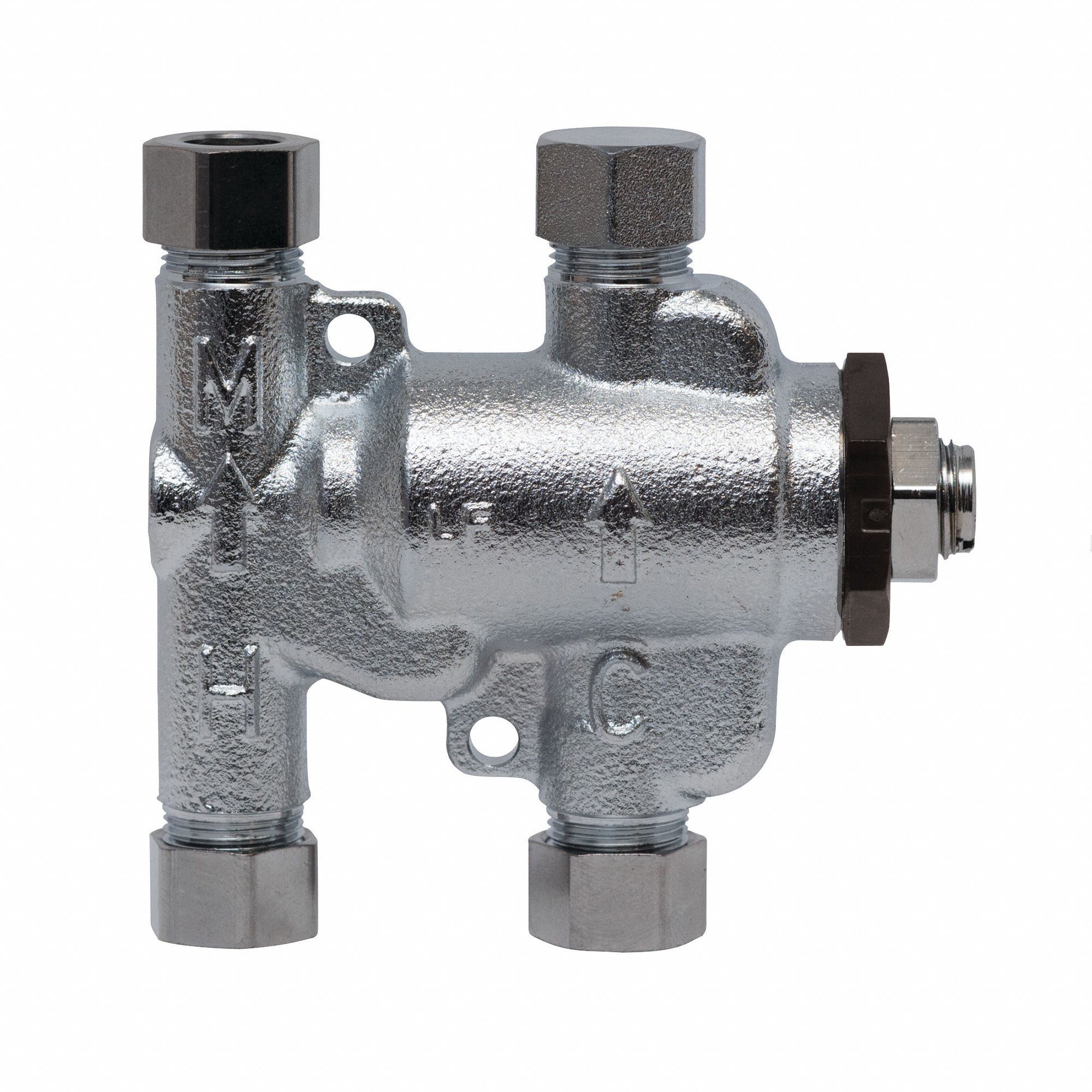 Thermostatic Mixing Valve: 3/8 in Inlet Connection Size, 3/8 in Outlet Connection Size, Brass