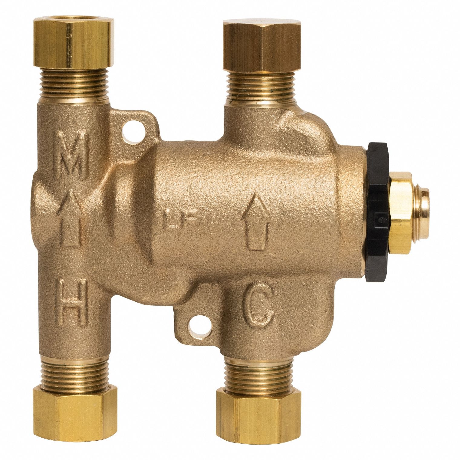 THERMOSTATIC MIXING VALVE,⅜ IN INLET CONNECTION SIZE, ⅜ IN OUTLET CONNECTION SIZE, BRASS