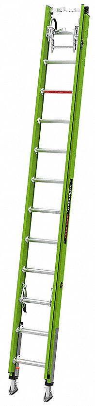 EXTENSION LADDER, SURE SET SWIVEL, V-BAR/D-RUNG/CBL HOOK, CAP 375 LB, 24 FT X 17 1/2 IN, FGL