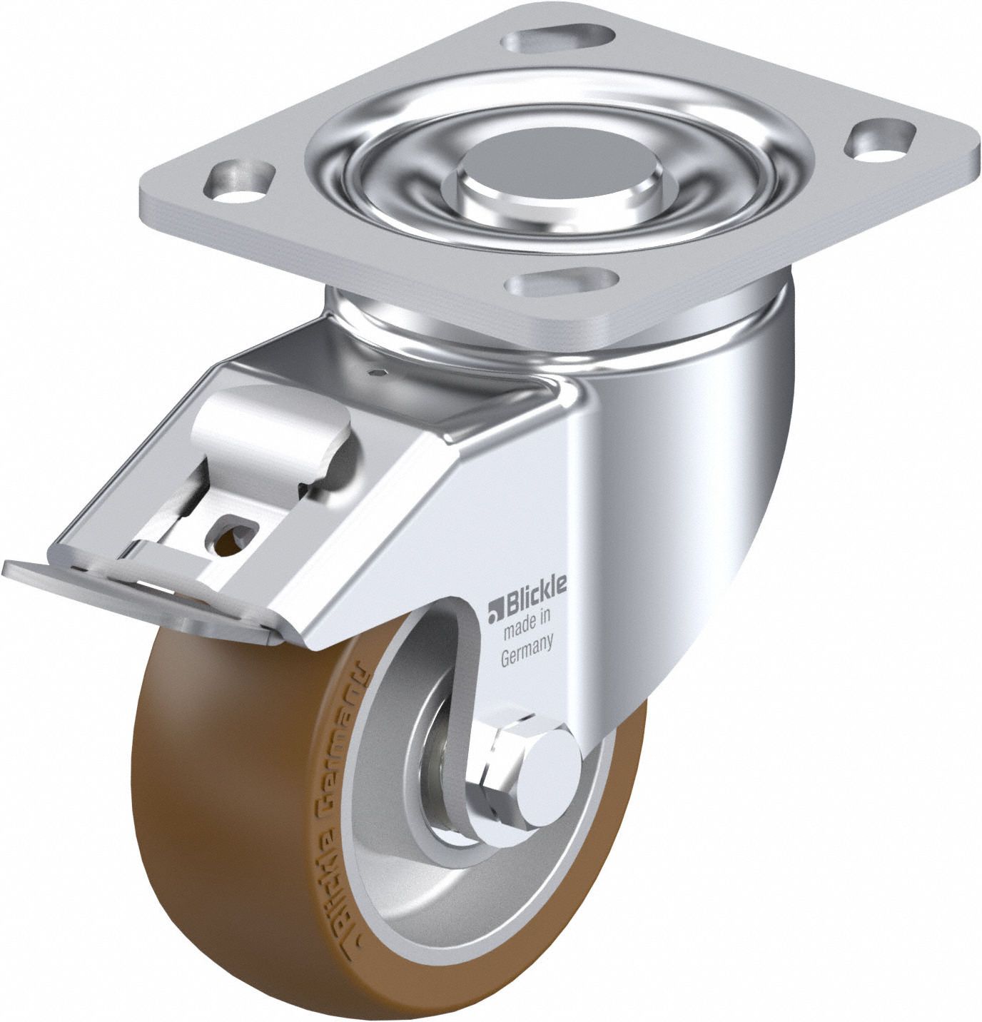 Plate Caster: Swivel, Total Lock, Polyurethane, 152 mm Wheel Dia, 40 mm Wheel Wd