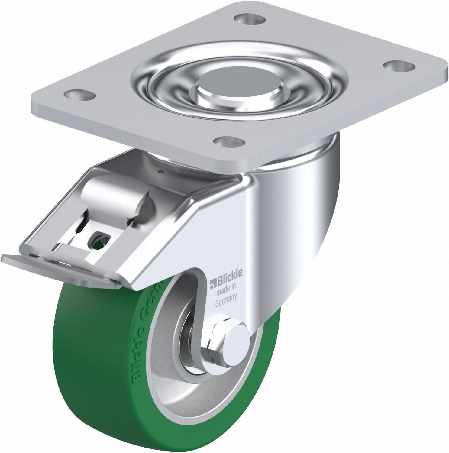 Plate Caster: Swivel, Total Lock, Polyurethane, 152 mm Wheel Dia, 40 mm Wheel Wd