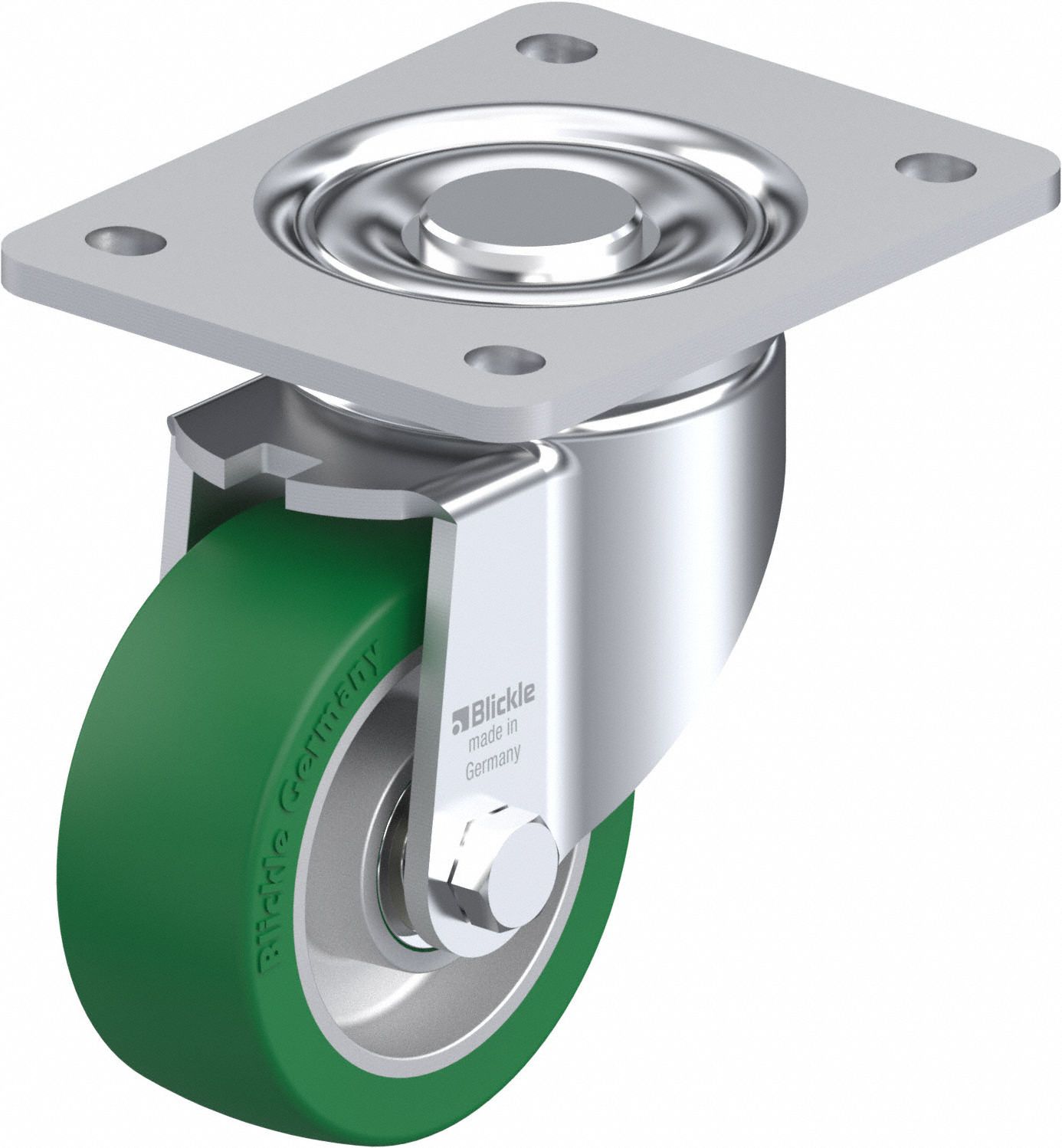 Plate Caster: Swivel, No Brake, Polyurethane, 127 mm Wheel Dia, 40 mm Wheel Wd, Slot
