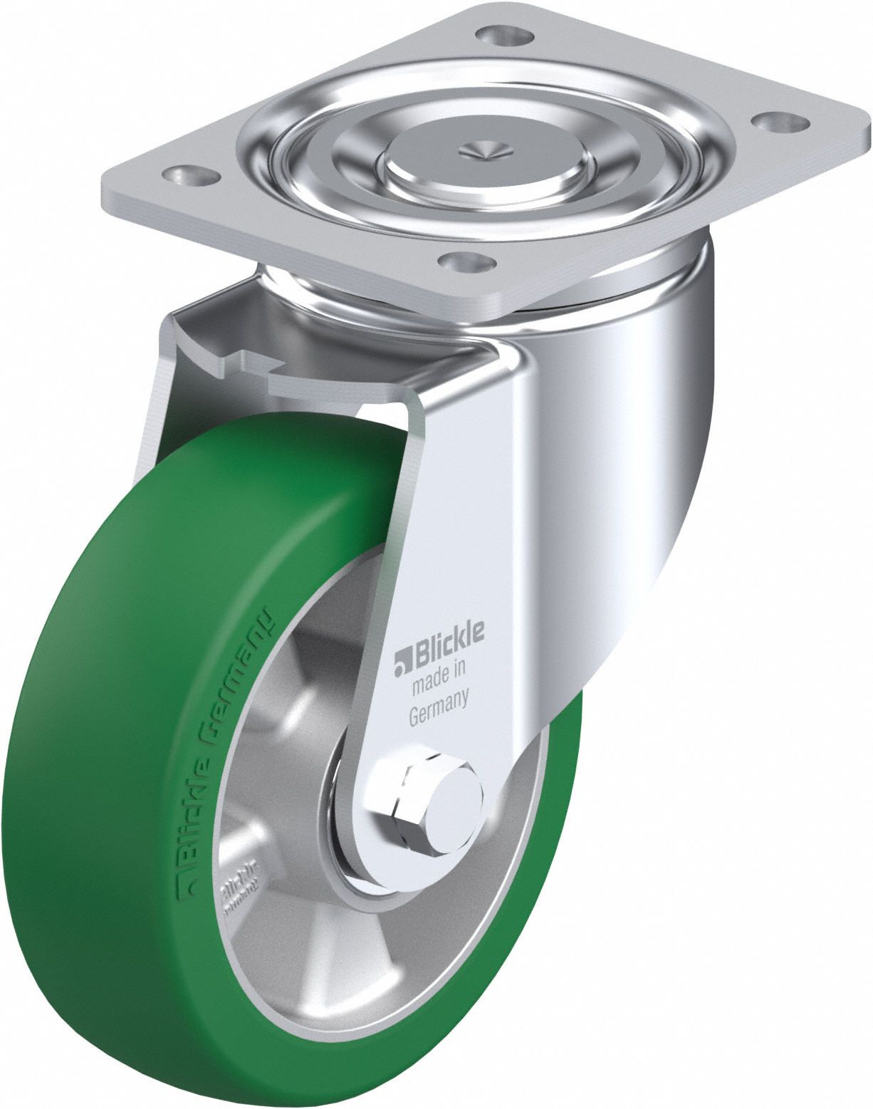 Plate Caster: Swivel, No Brake, Polyurethane, 203 mm Wheel Dia, 51 mm Wheel Wd, Slot