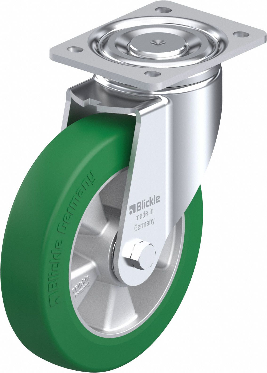 Plate Caster: Swivel, No Brake, Polyurethane, 127 mm Wheel Dia, 51 mm Wheel Wd, Slot