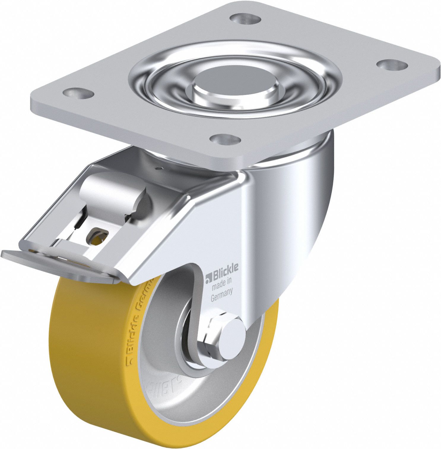 Plate Caster: Swivel, Total Lock, Polyurethane, 127 mm Wheel Dia, 40 mm Wheel Wd