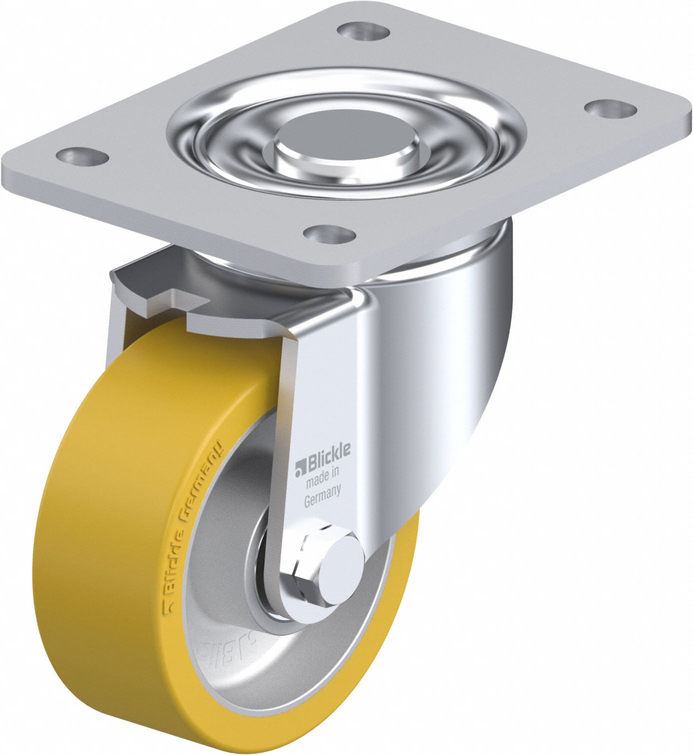 Plate Caster: Swivel, No Brake, Polyurethane, 127 mm Wheel Dia, 40 mm Wheel Wd, Slot