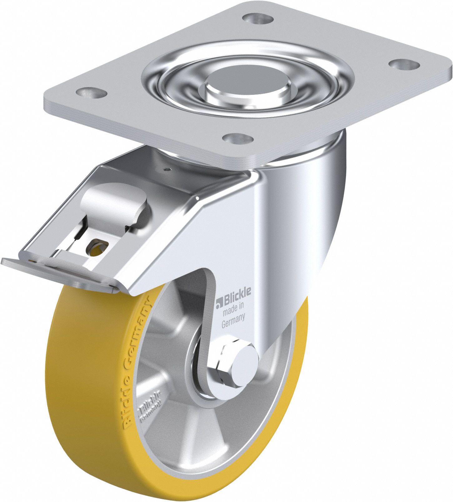 Plate Caster: Swivel, Total Lock, Polyurethane, 152 mm Wheel Dia, 40 mm Wheel Wd