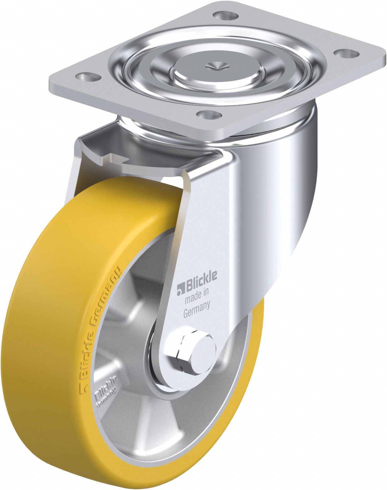 Plate Caster: Swivel, No Brake, Polyurethane, 203 mm Wheel Dia, 51 mm Wheel Wd, Slot