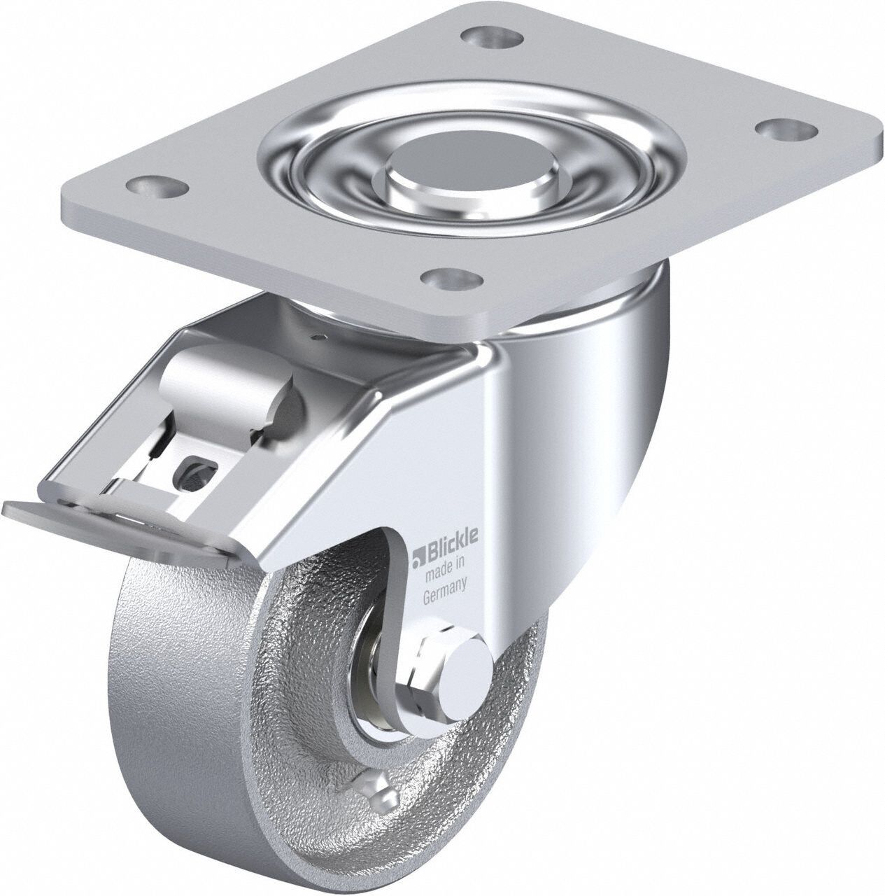 Plate Caster: Swivel, Total Lock, 127 mm Wheel Dia, 35 mm Wheel Wd, Slot, Rectangle