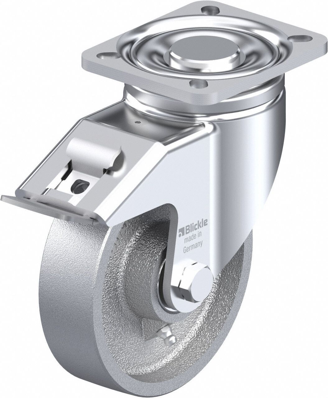 Plate Caster: Swivel, Total Lock, 203 mm Wheel Dia, 35 mm Wheel Wd, Hole, Rectangle