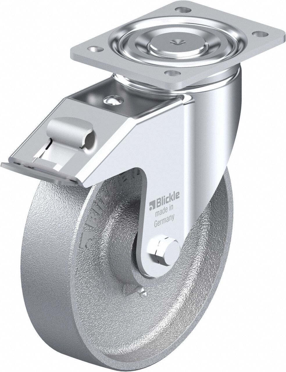 Plate Caster, Swivel, Metal, 9 5/8"H