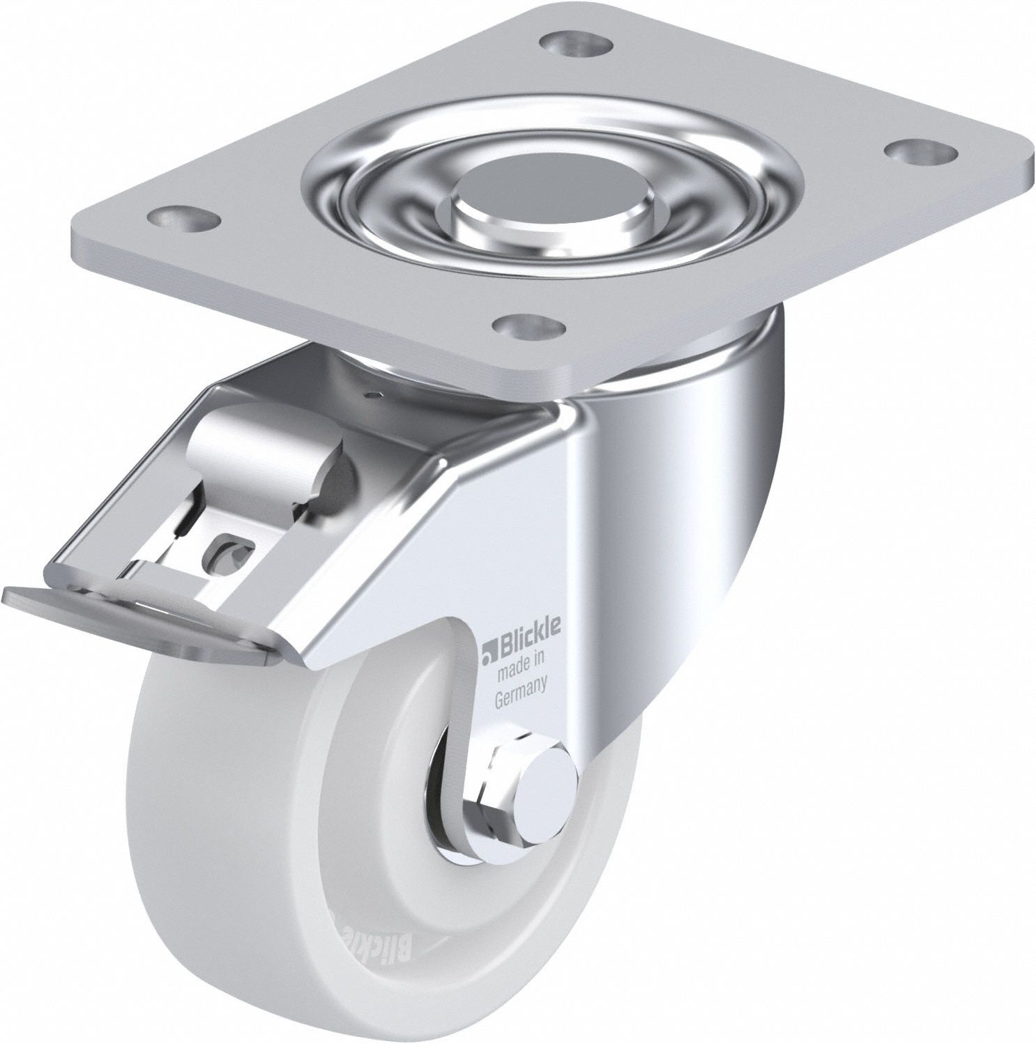 Plate Caster: Swivel, Total Lock, 127 mm Wheel Dia, 37 mm Wheel Wd, Slot, Rectangle