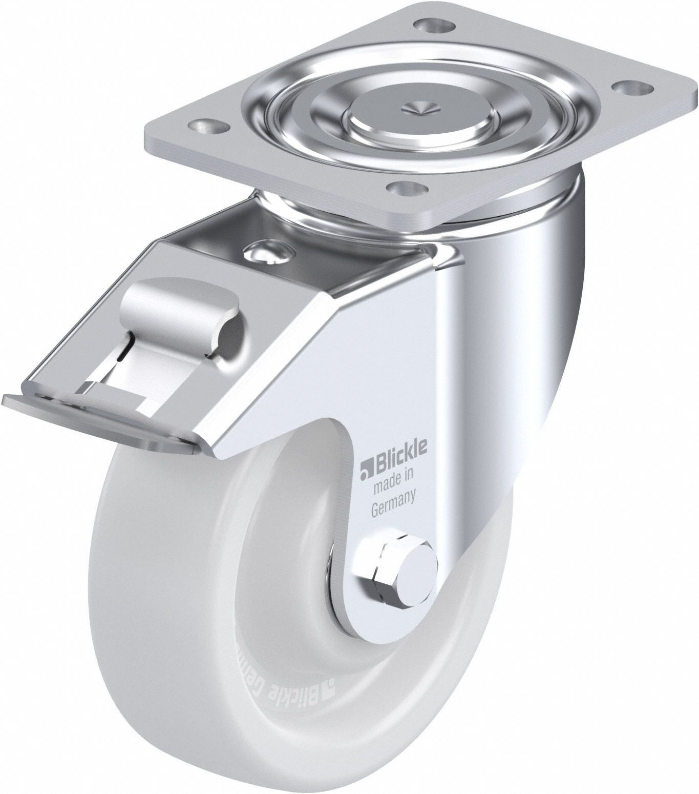 Plate Caster: Swivel, Total Lock, 203 mm Wheel Dia, 51 mm Wheel Wd, Slot, Rectangle