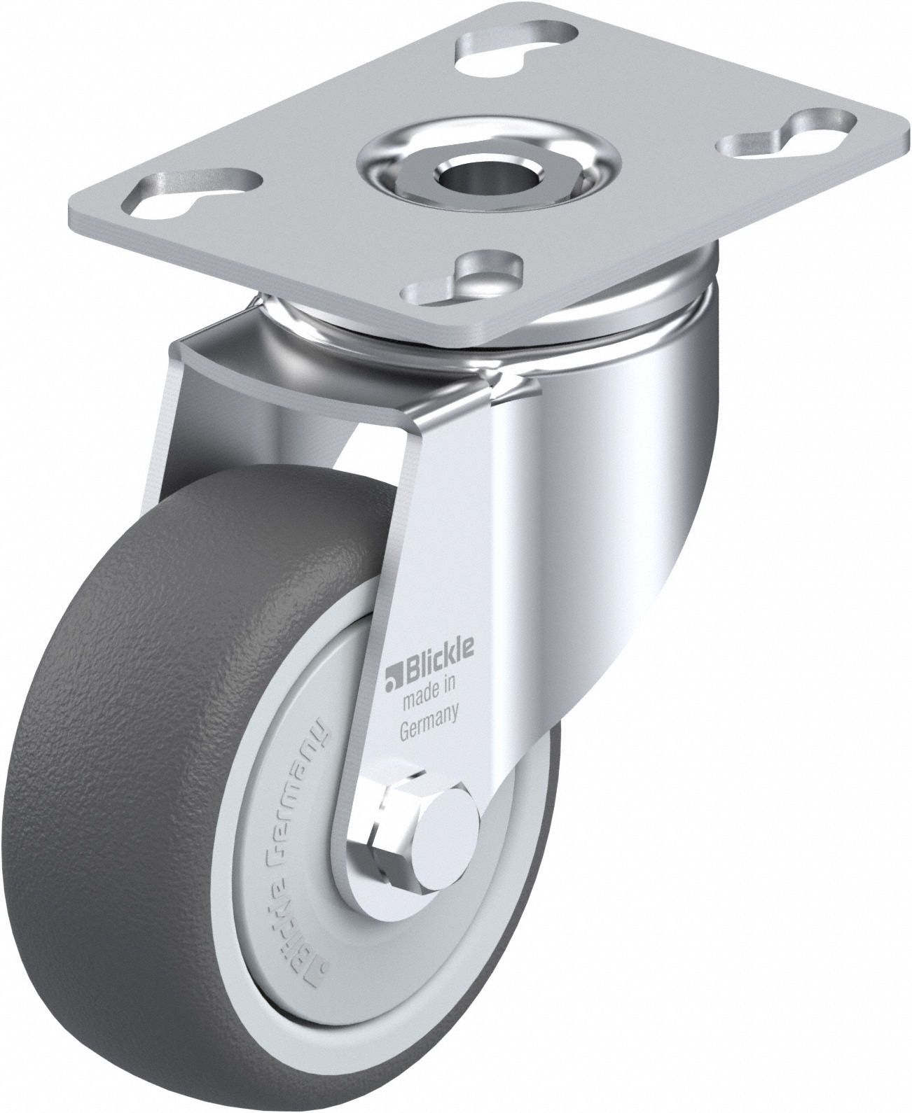 Plate Caster: Swivel, No Brake, Polyurethane, 79 mm Wheel Dia, 32 mm Wheel Wd, Slot