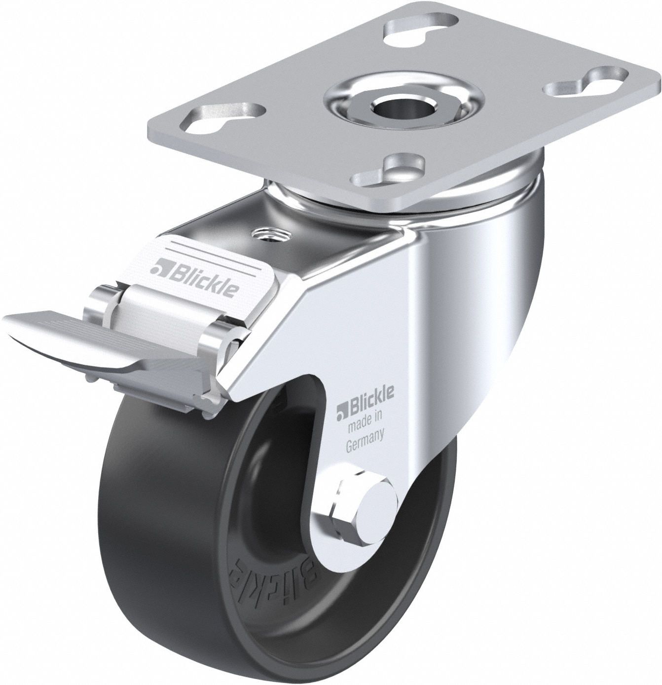 Plate Caster: Swivel, Total Lock, 79 mm Wheel Dia, 32 mm Wheel Wd, Slot, Rectangle