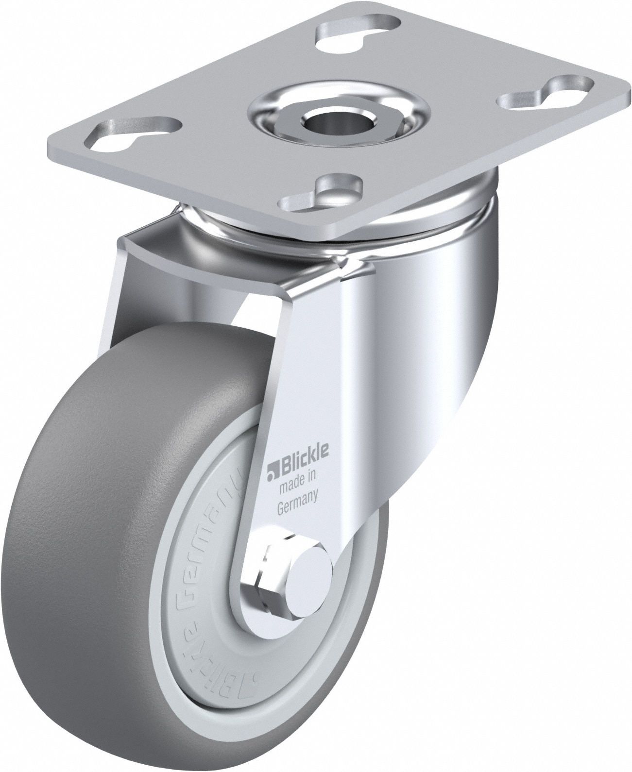 Plate Caster: Swivel, No Brake, Rubber, 79 mm Wheel Dia, 32 mm Wheel Wd, Slot, Ball