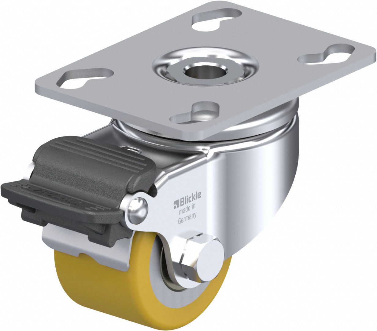 Plate Caster: Swivel, No Brake, Polyurethane, 51 mm Wheel Dia, 33 mm Wheel Wd, Slot