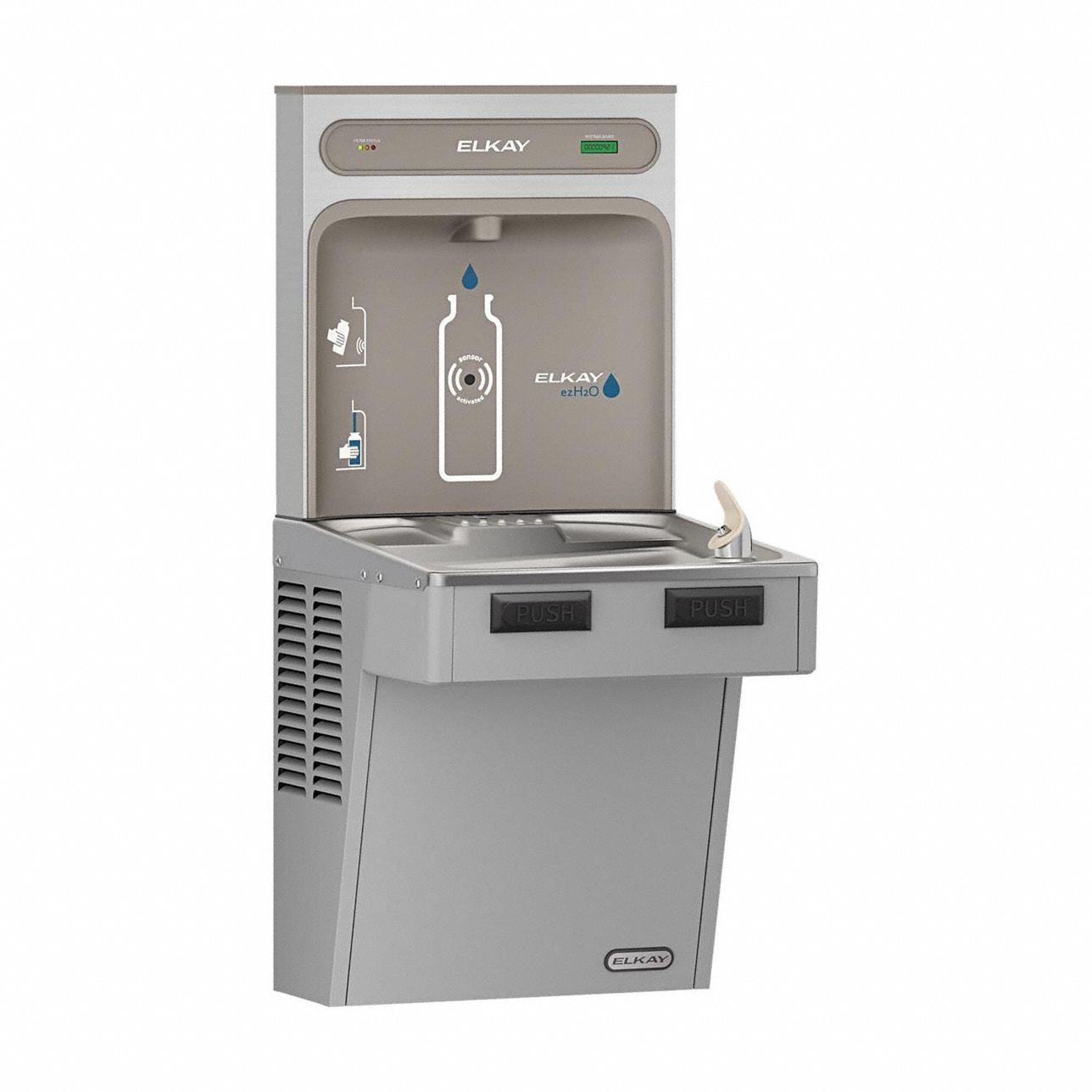 Drinking Fountain with Bottle Filler: On-Wall, Non-Refrigerated, Vinyl Clad Steel, Gray