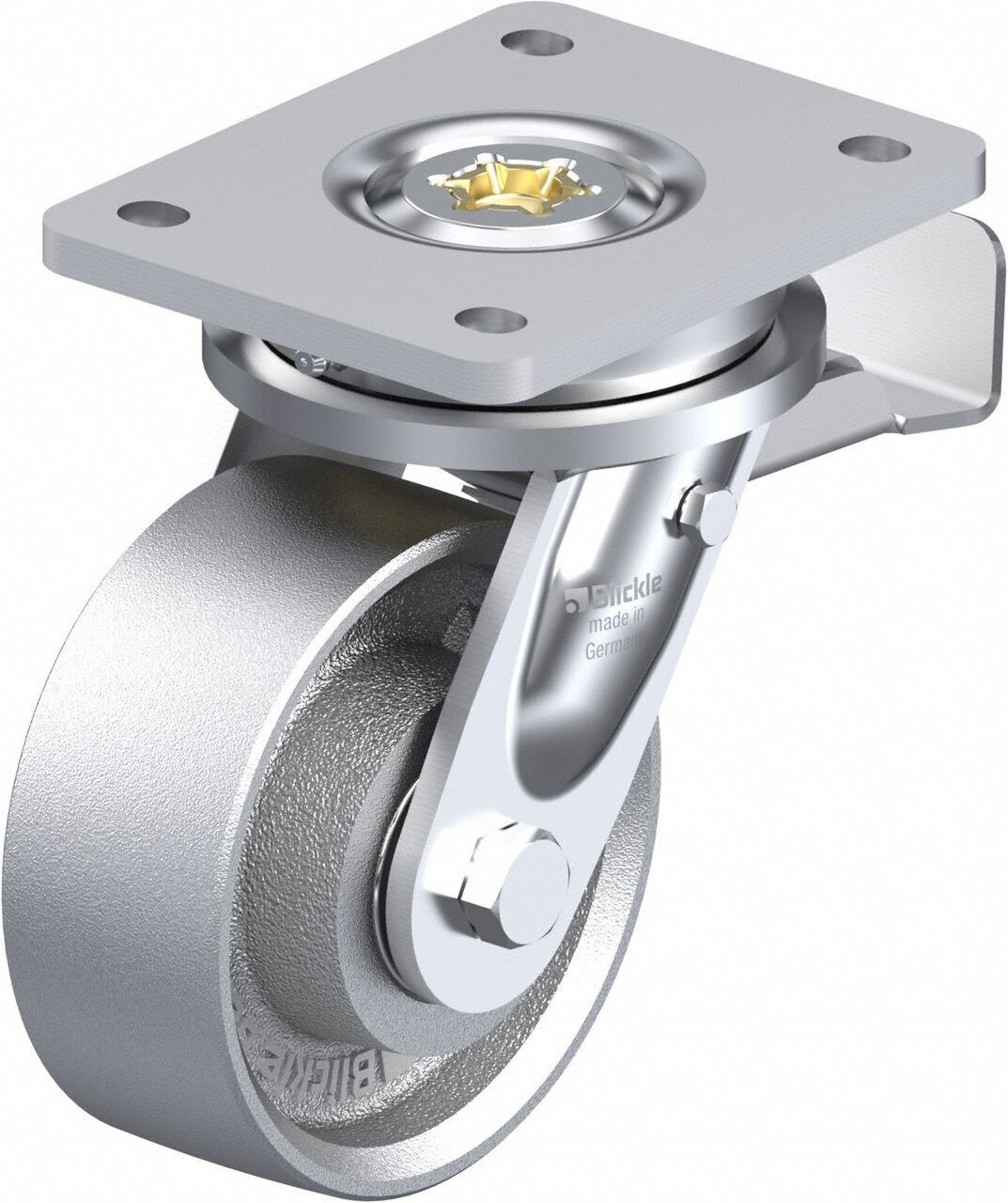 Plate Caster: Swivel, Total Lock, 127 mm Wheel Dia, 51 mm Wheel Wd, Slot, Rectangle