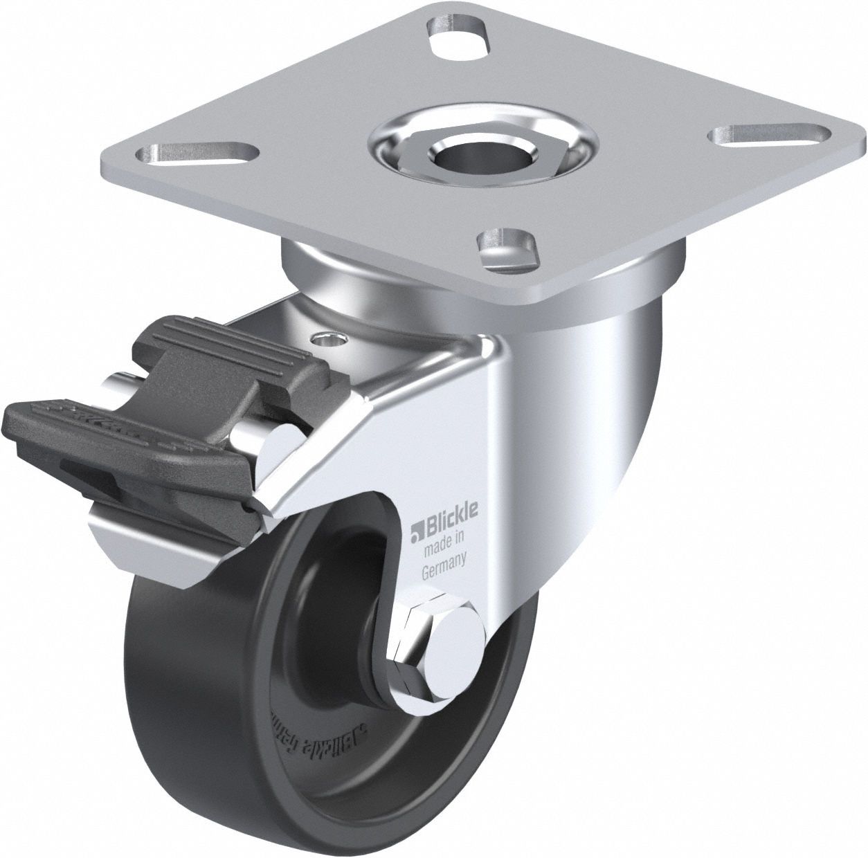 Plate Caster: Swivel, Total Lock, 51 mm Wheel Dia, 17 mm Wheel Wd, 71 mm Mounting Ht
