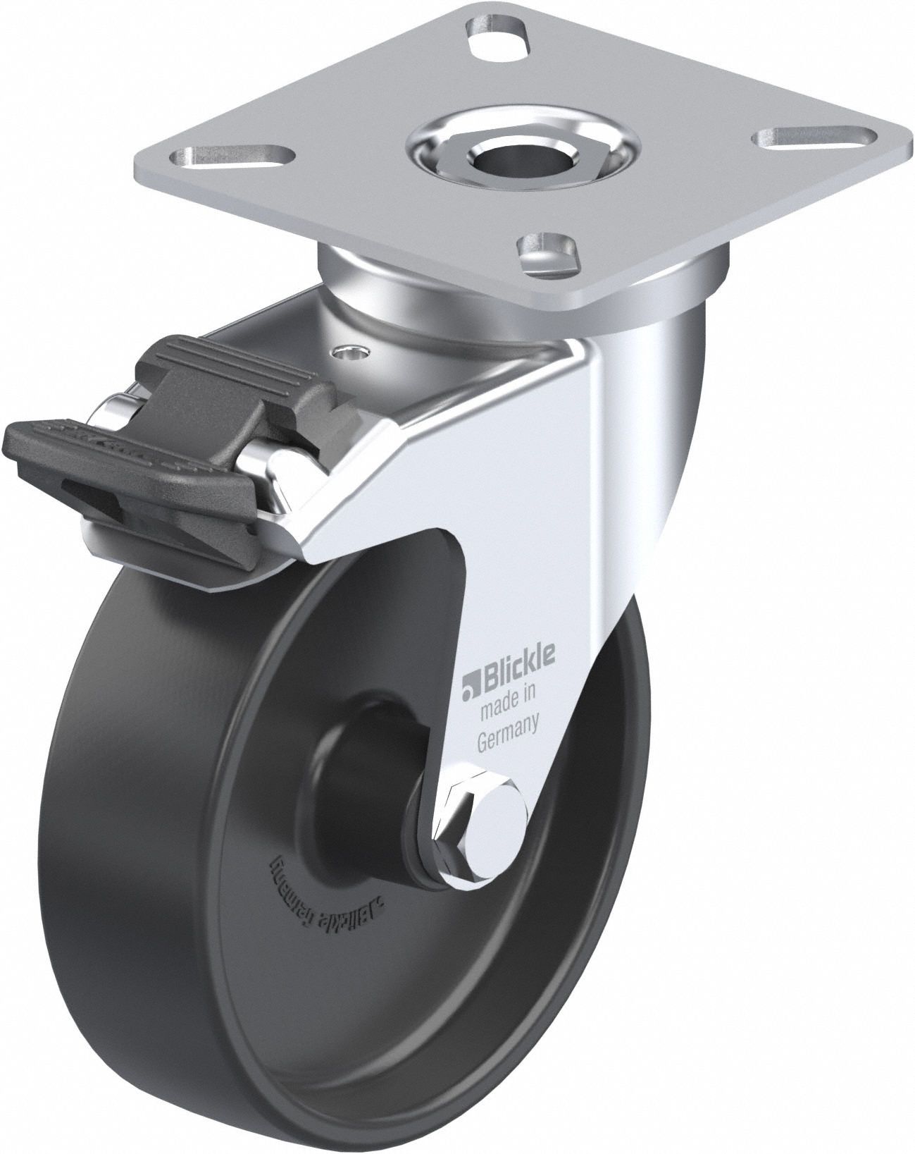 Plate Caster: Swivel, Total Lock, 76 mm Wheel Dia, 23 mm Wheel Wd, Slot, Rectangle