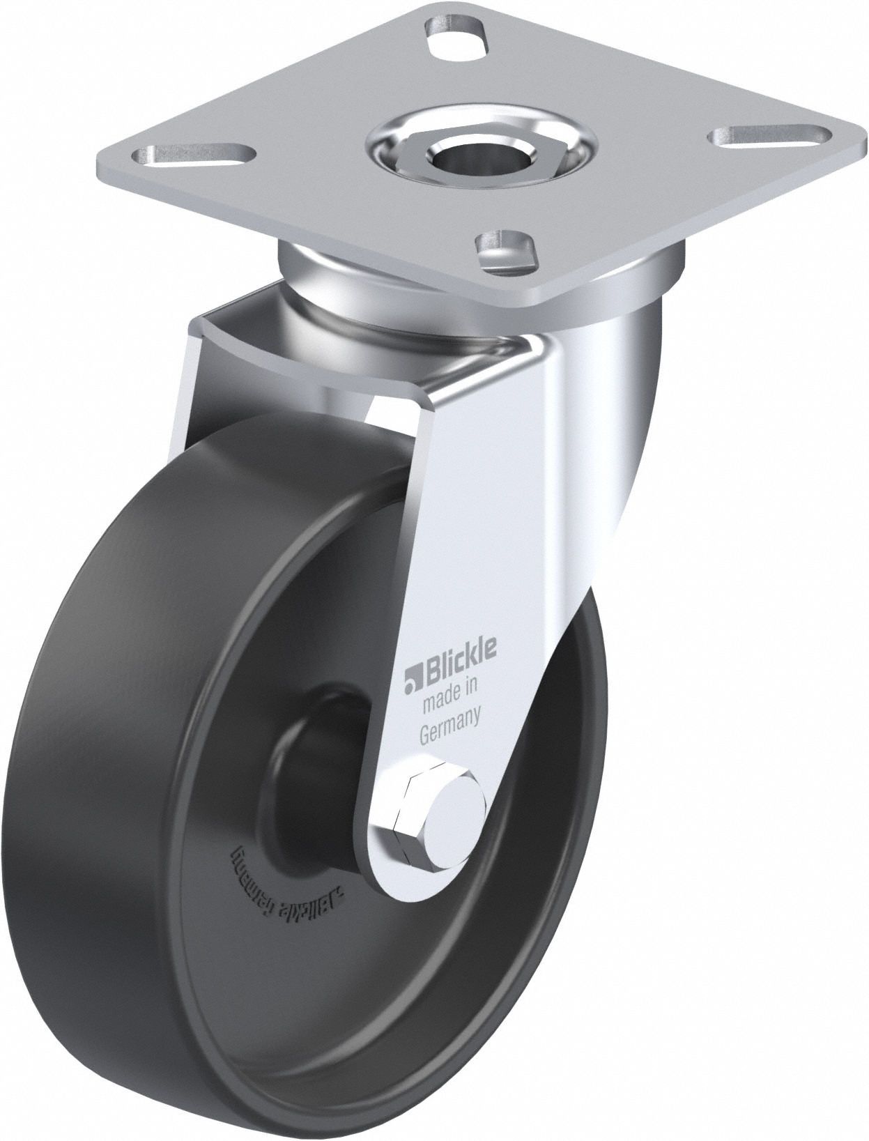 Plate Caster: Swivel, No Brake, 76 mm Wheel Dia, 23 mm Wheel Wd, 100 mm Mounting Ht