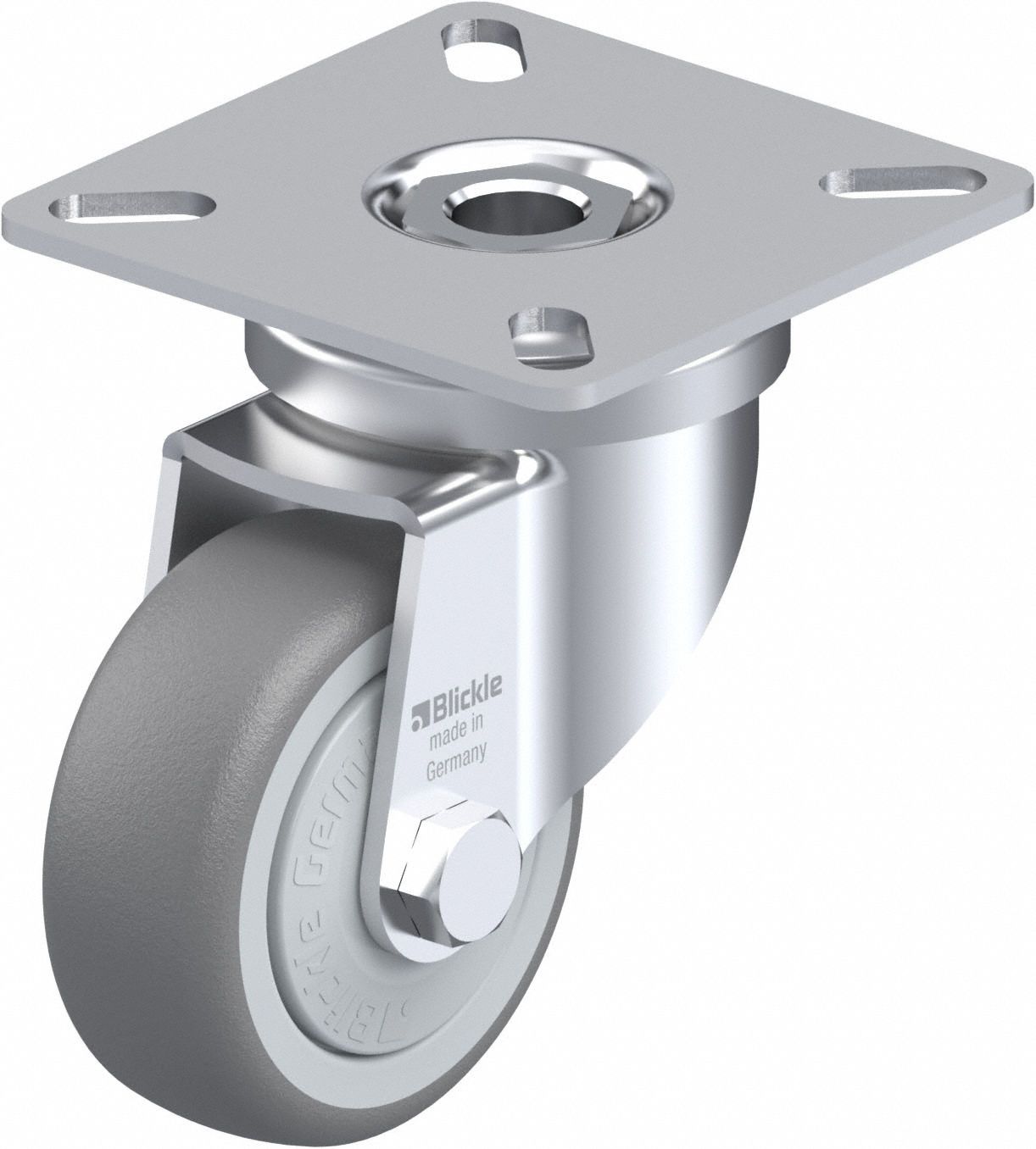 Plate Caster: Swivel, No Brake, Rubber, 51 mm Wheel Dia, 19 mm Wheel Wd, Slot, Ball