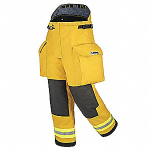 TURNOUT PANTS, HOOK AND LOOP/SNAP, YELLOW, 40 X 30 IN, 3 IN TRIM, ARAMID BLEND