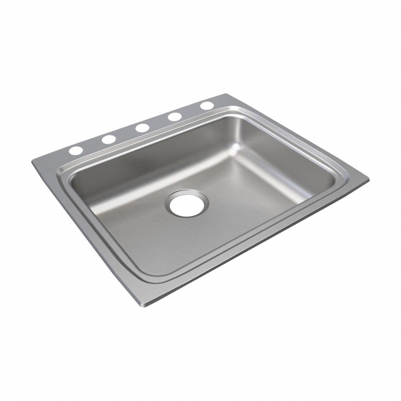 Sink: 25 in Overall Lg, 22 in Overall Wd, 5 1/8 in Bowl Dp, 21 in Bowl Lg, 1 Bowls, 18 ga