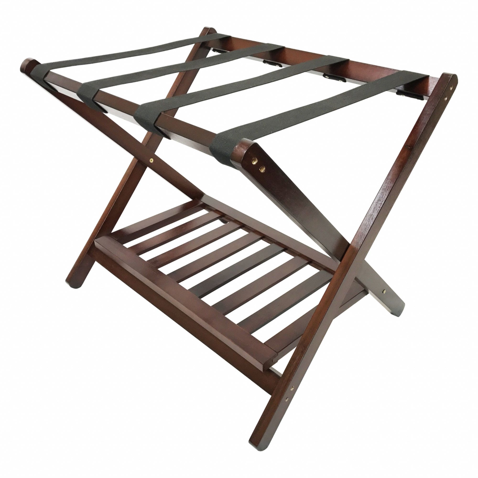 Folding Luggage Rack: 75 lb Load Capacity, Walnut, Wood, 20 in Overall Ht