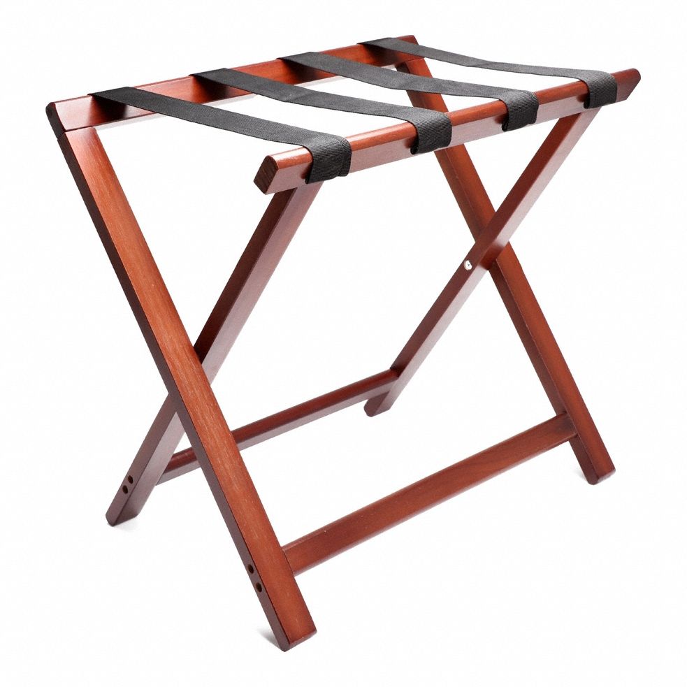 Folding Luggage Rack: 75 lb Load Capacity, Walnut, Wood, 20 in Overall Ht