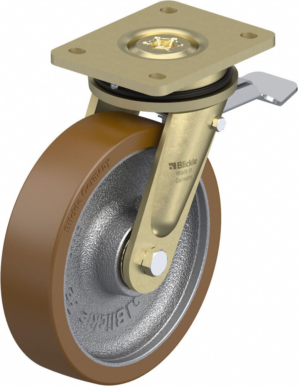 Plate Caster, Swivel, Polyurethane, 9 5/8"H
