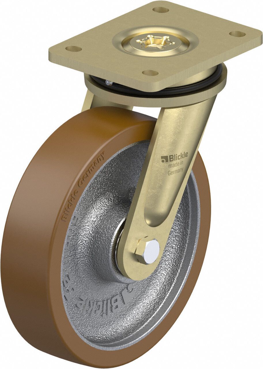 Plate Caster, Swivel, Polyurethane, 9 5/8"H