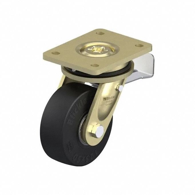 Plate Caster, Swivel, Rubber, 6 11/16"H