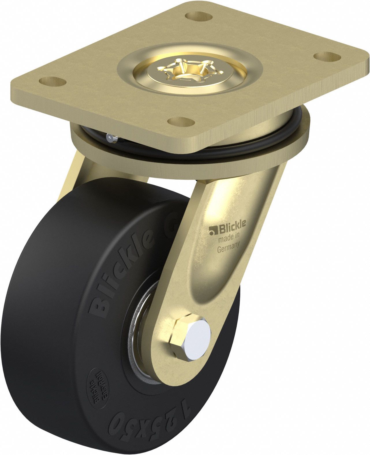 Plate Caster, Swivel, Rubber, 6 11/16"H