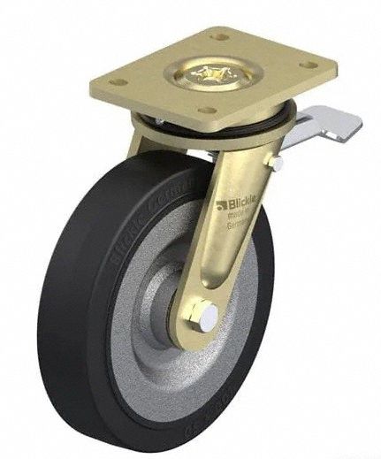 Plate Caster, Swivel, Rubber, 9 5/8"H
