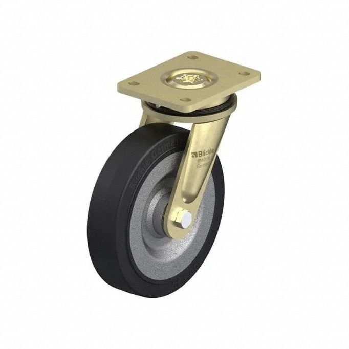 Plate Caster, Swivel, Rubber, 9 5/8"H