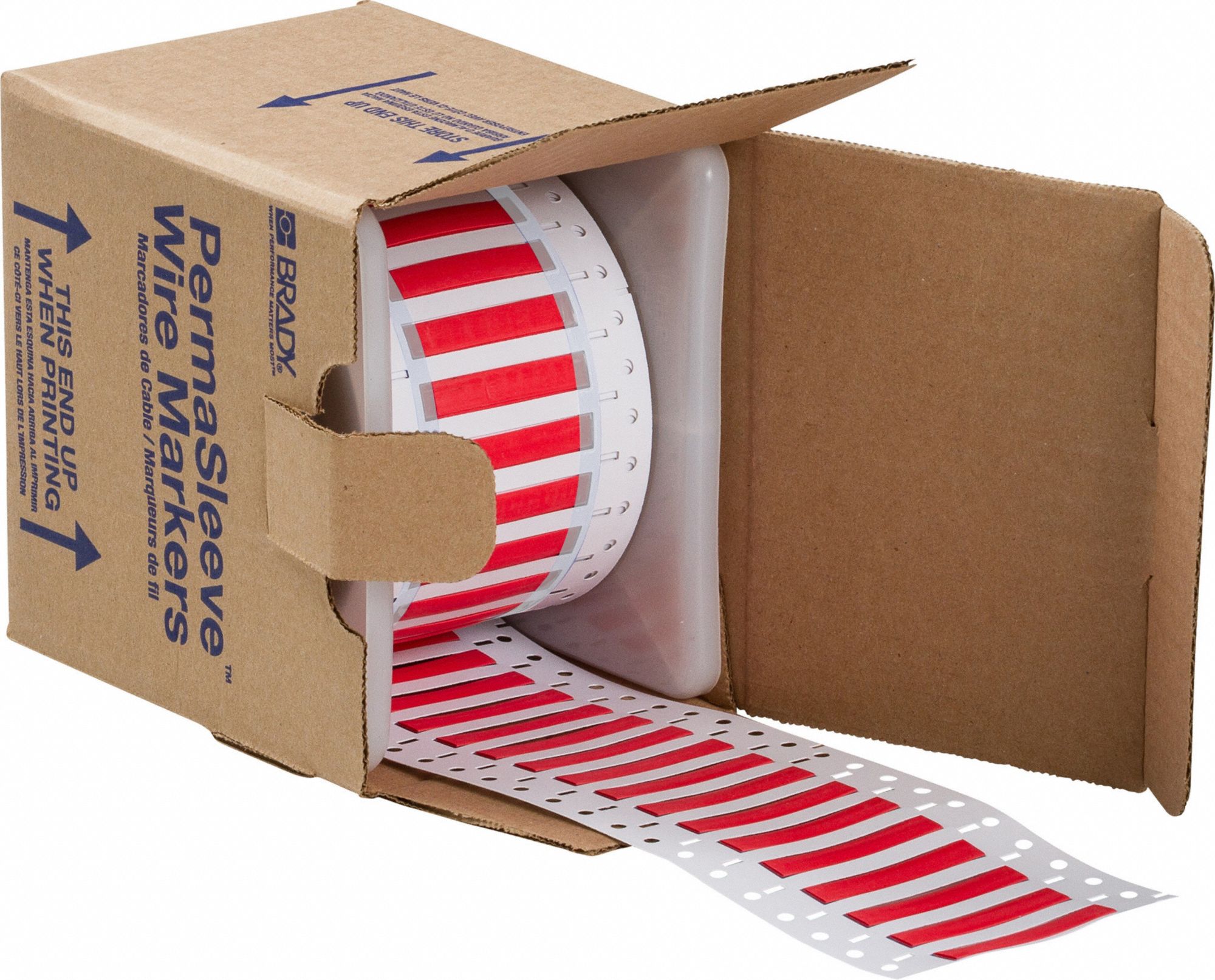 Sleeve Label: 1 in x 11/32 in, Polyolefin, Red (Matte), For 10 AWG to 16 AWG Wire Gauge