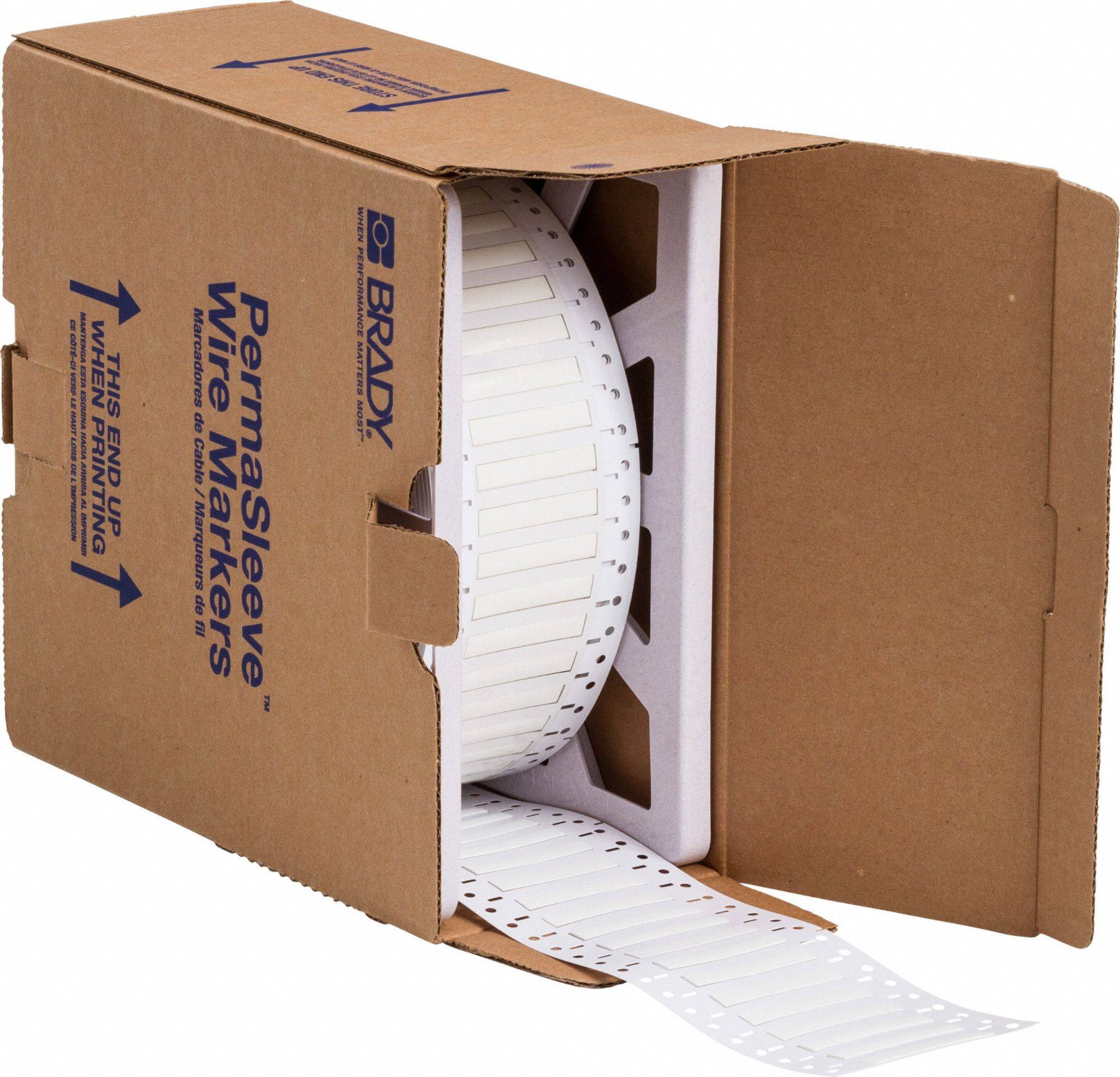 Sleeve Label: 3/4 in x 11/32 in, Polyolefin, White (Matte), For 10 AWG to 16 AWG Wire Gauge
