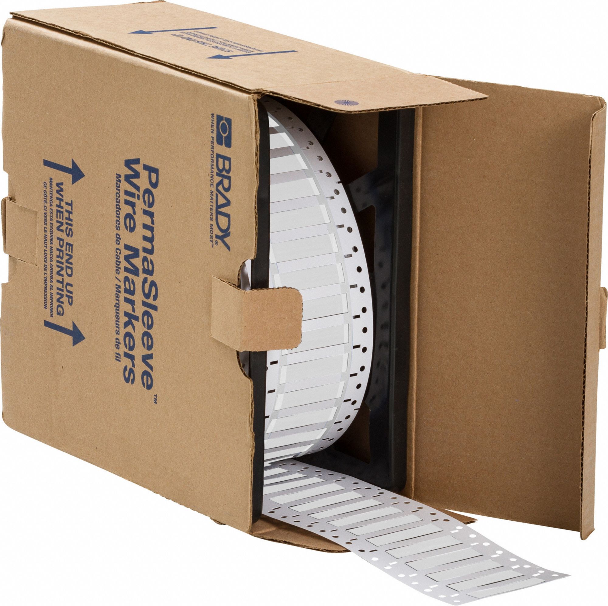 Sleeve Label: 3/4 in x 7/16 in, Polyolefin, White (Matte), For 8 AWG to 12 AWG Wire Gauge