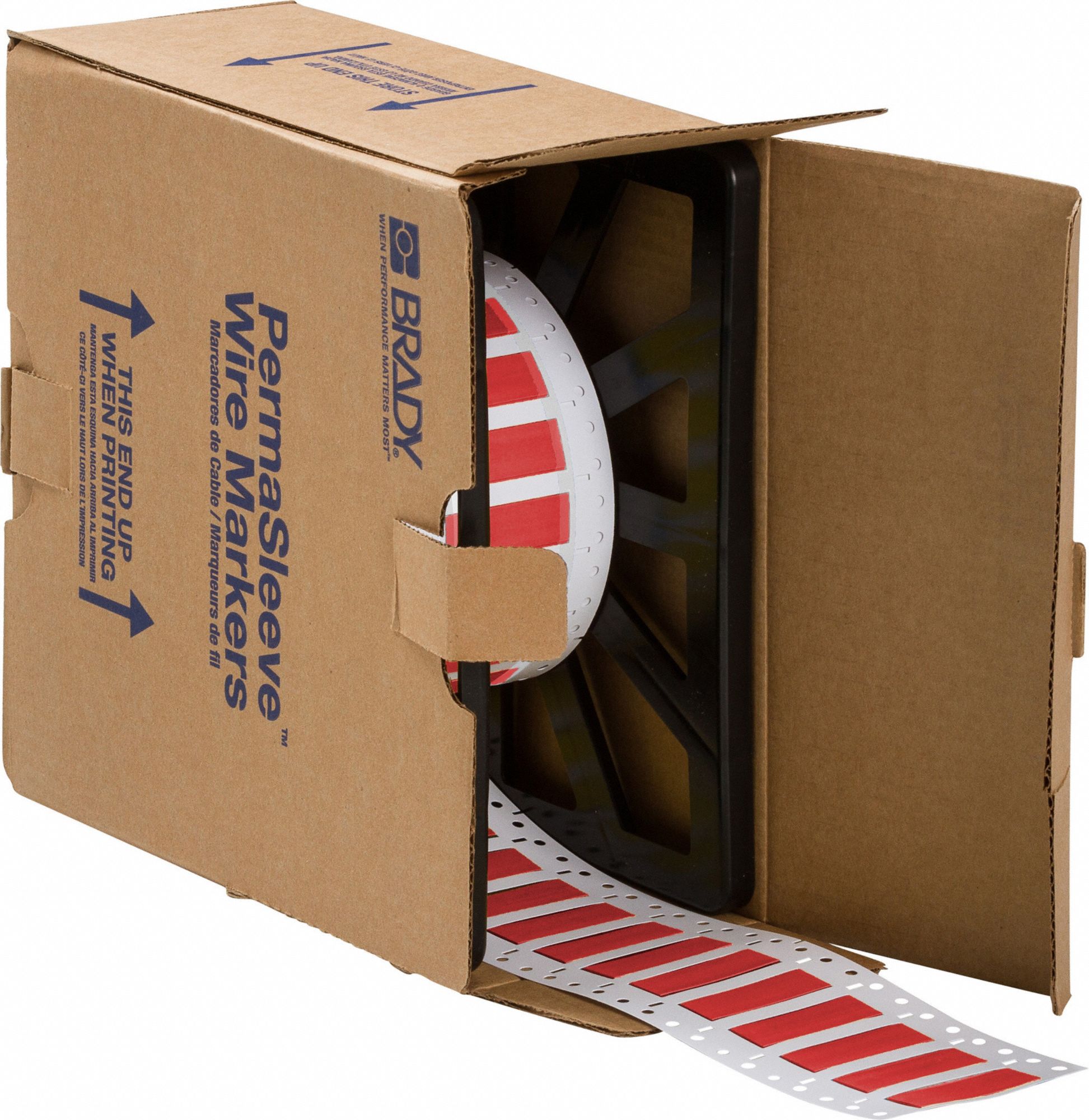 Sleeve Label: 2 in x 7/16 in, Polyolefin, Red (Matte), For 8 AWG to 12 AWG Wire Gauge