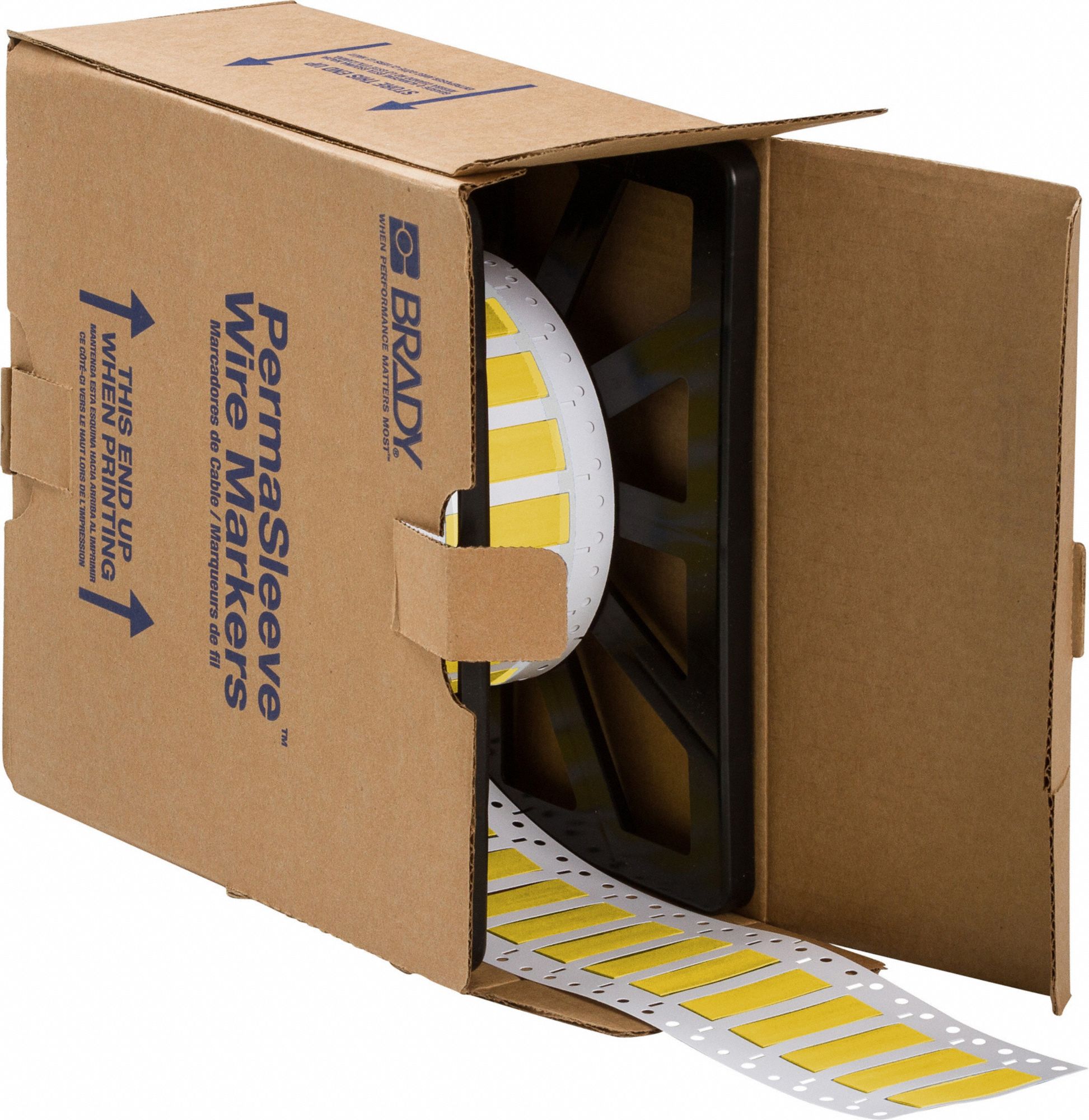 Sleeve Label: 21/32 in x 7/16 in, Polyolefin, Yellow (Matte), For 8 AWG to 12 AWG Wire Gauge