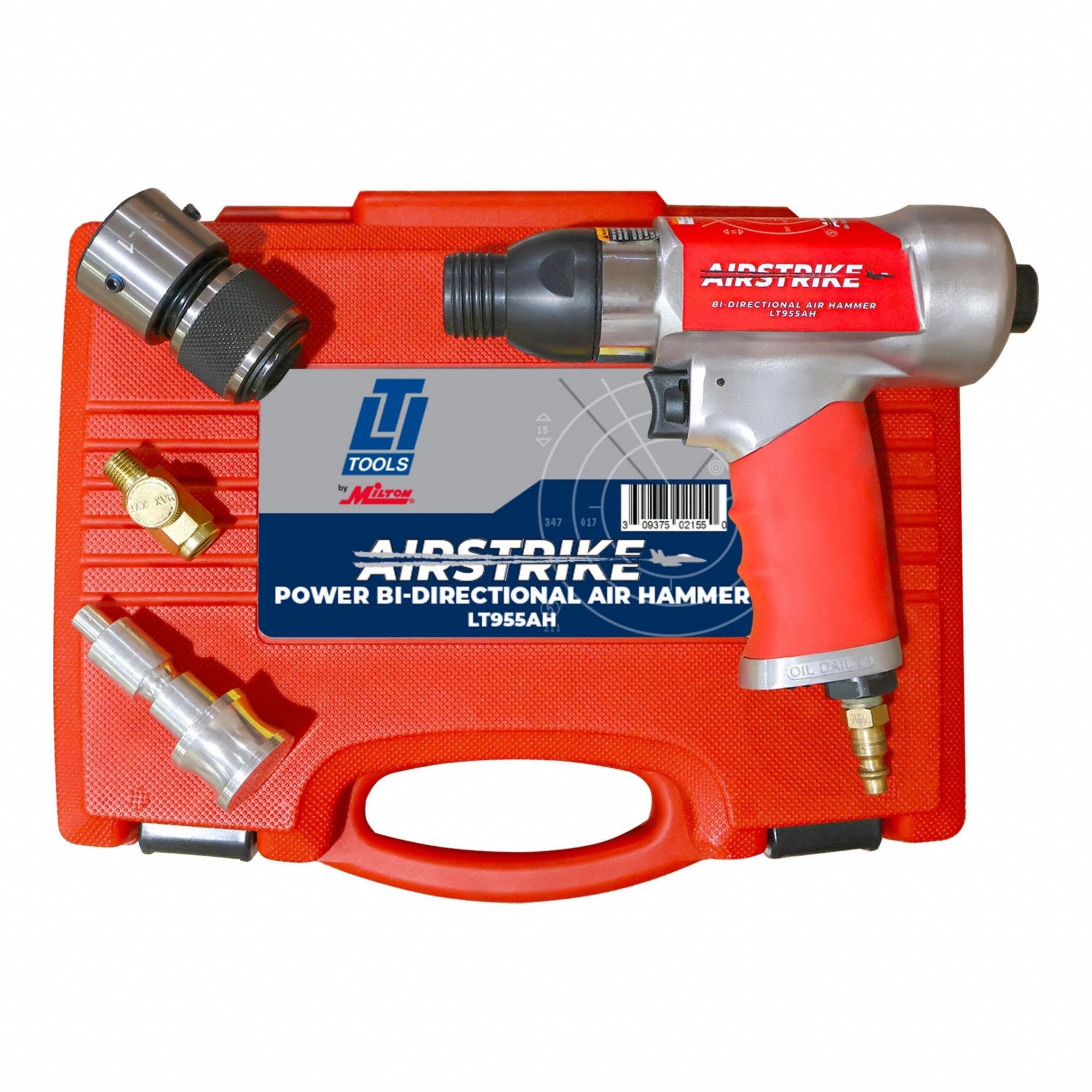 LTI TOOLS Air Hammer: 3/8 in Shank Size, 1 3/4 in Stroke Lg, 3,000 bpm Blows per Minute, Round (MPN LT955AH). Key specifications — attr1320834: LTI TOOLS; attr1320853: Round; attr1320854: Round; attr1320857: LT1910P 11 in Standard Punch; attr1393634: Frequent Maintenance to Heavy Production; attr1393635: Yes; attr1393636: Long Lasting.