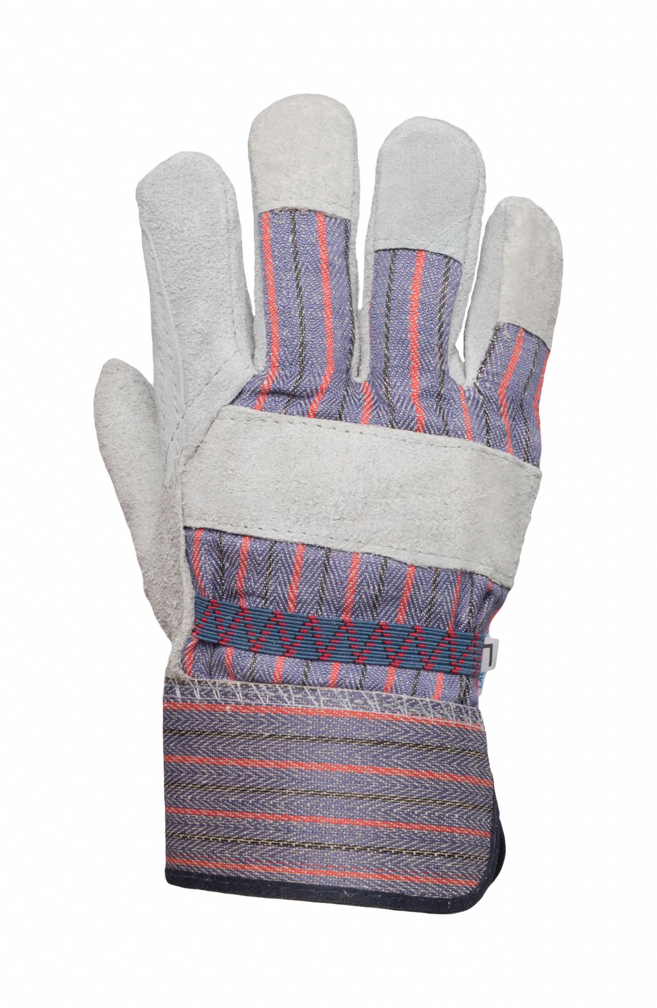 LEATHER GLOVES, UNIVERSAL, 2½ IN SAFETY CUFF, BEIGE/BLUE/RED, COTTON