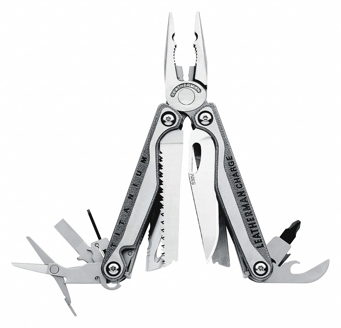 MULTI TOOL, LOCKING, 19 TOOLS, 19 FUNCTIONS, SILVER, TITANIUM, STAINLESS STEEL, NYLON