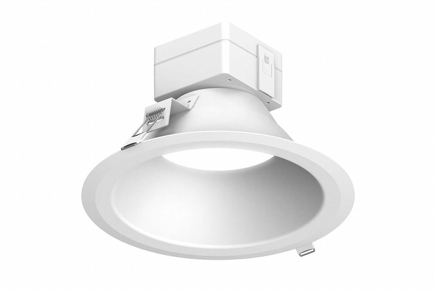 LUMINATION Downlight: 8 in Dia, 4,600 lm, 3000K, 59.5 W, 120 to 277V AC, 6 in Overall Ht, White (MPN LRXR84X9SWEL). Key specifications — attr1262090: White; attr1262072: 85W CFL/ 300W INC; attr1262081: Yes; attr1262085: 3000K; attr1262092: LUMINATION; attr1262050: 120 to 277V AC.
