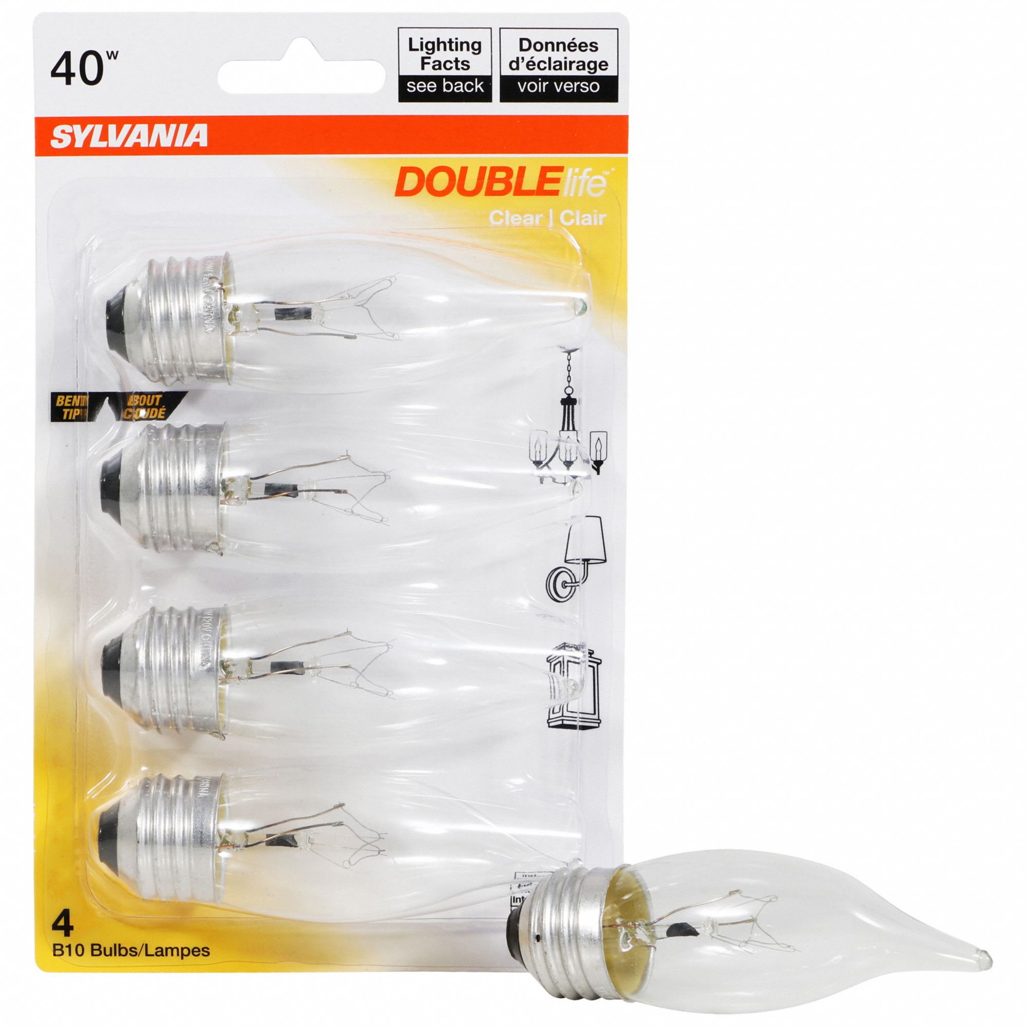 INCANDESCENT BULB, 320 LM, 40 WATTS, 120V, 2,850K COLOUR TEMP, 3.88 IN L, MEDIUM (E26), B10 SHAPE