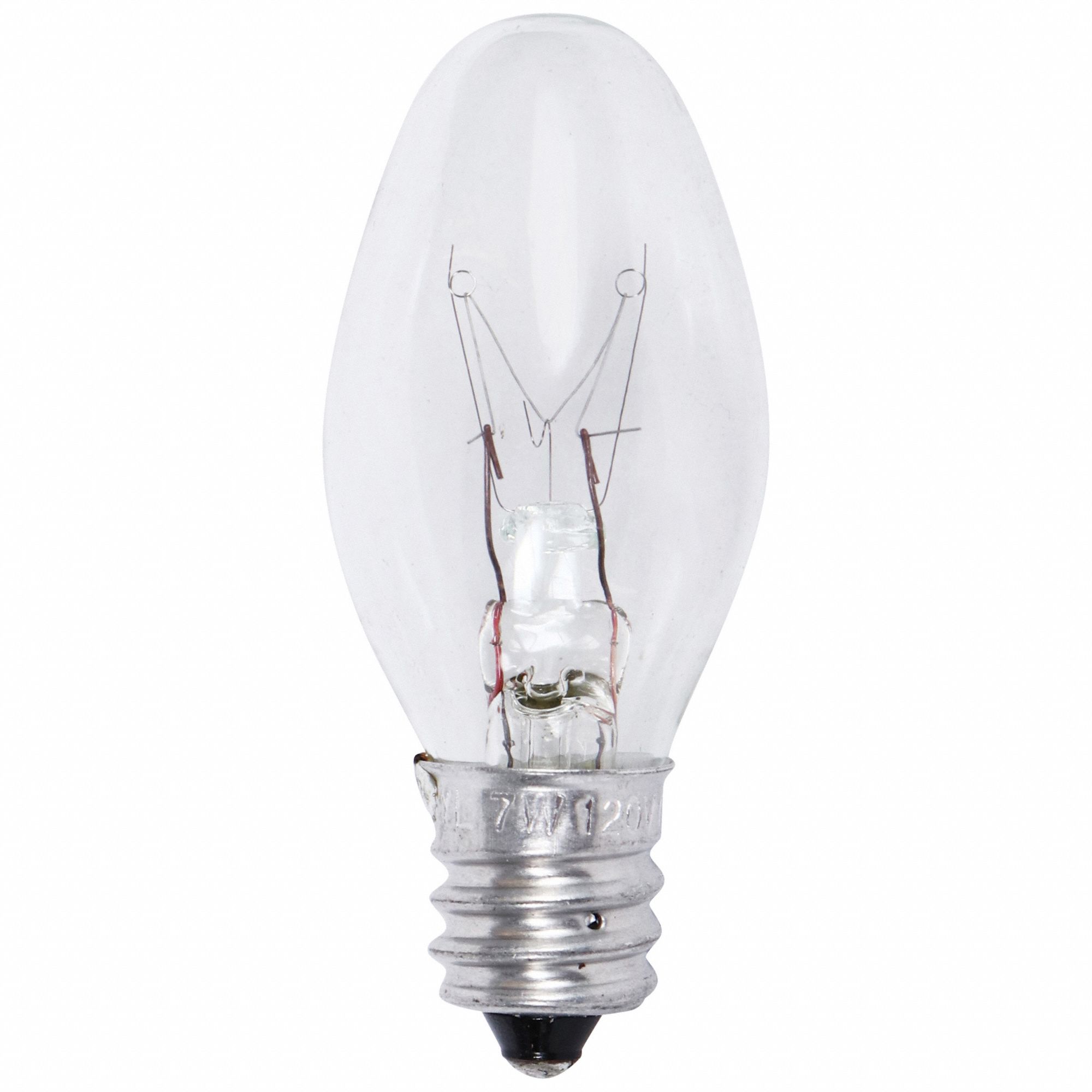 INCANDESCENT BULB, 40 LM, 7W, 120V, 2,850K COLOUR TEMP, 2.125 IN L, CANDELABRA SCREW (E12), C7 SHAPE