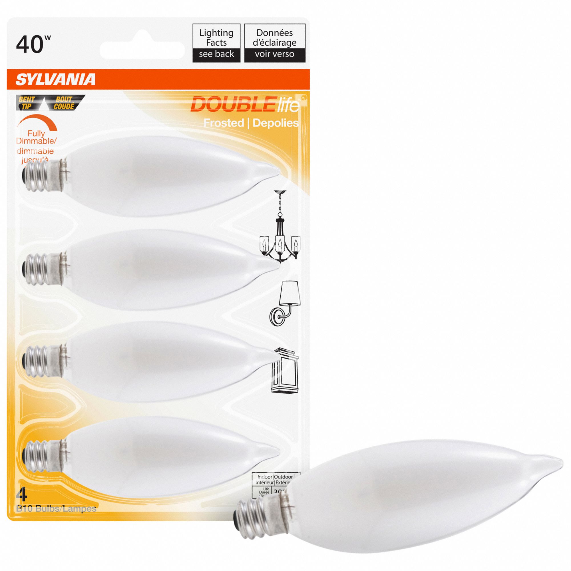 INCANDESCENT BULB, 180 LM, 25W, 120V, 2,850K COLOUR TEMP, 3.875 IN L, CANDELABRA (E12), B10 SHAPE